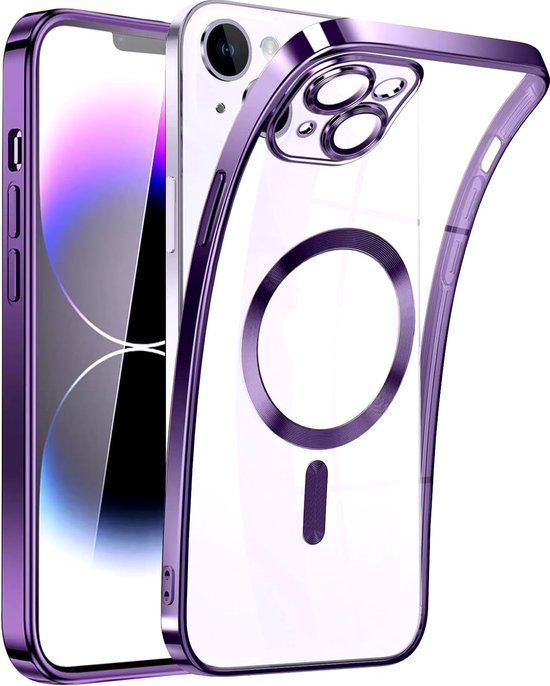 iPhone 15 Plus Hoesjes – Magnetische Clear Siliconen Backcover – Camera Lens Protector – MagSafe – Paars-Ilumina Benelux