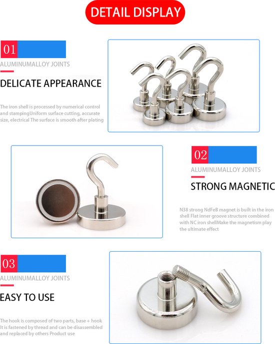 Magneethaakjes – Neodymium Haakmagneet – Super Sterk – 4 stuks 5x1 cm – Zilver-Ophangmagneet-Ilumina Benelux