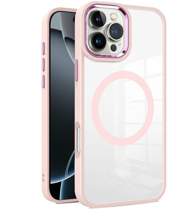 iPhone 16 Pro Hoesjes – Transparante TPU Backcover – Camera Surround Case – MagSafe Compatibel – Roze-Ilumina Benelux