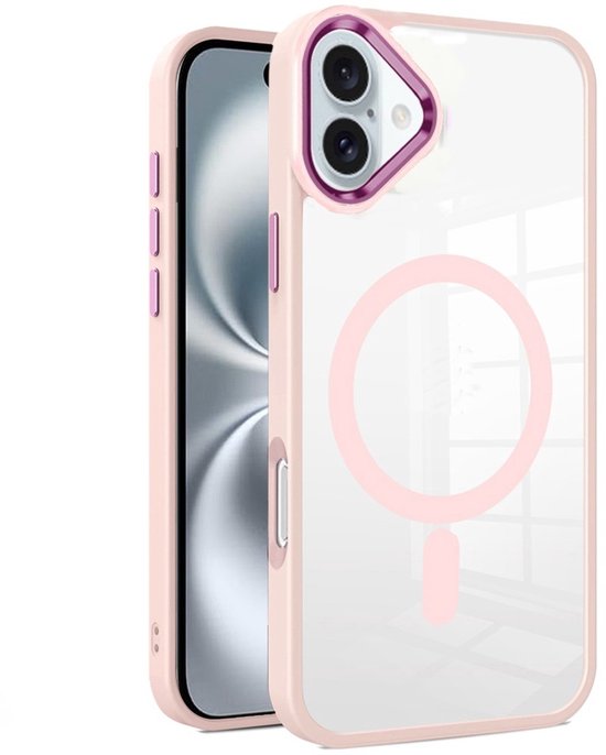 iPhone 16 Hoesjes – Transparante TPU Backcover – Camera Surround Case – MagSafe Compatibel – Roze-Ilumina Benelux