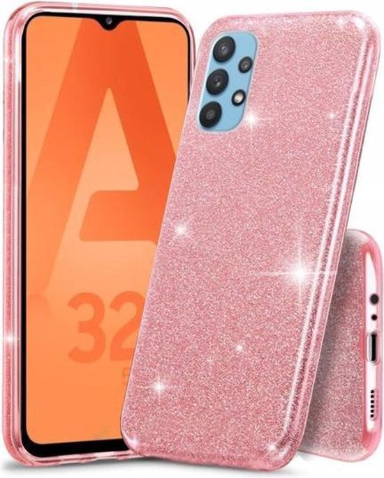 Samsung Galaxy A32 5G Hoesjes – Siliconen TPU Backcover – Glitters BlingBling – Roze-Ilumina Benelux