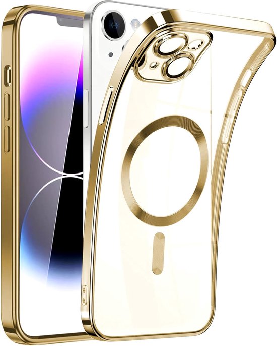 iPhone 14 Hoesjes – Magnetische Clear Siliconen Backcover – Camera Lens Protector – MagSafe – Goud-Ilumina Benelux