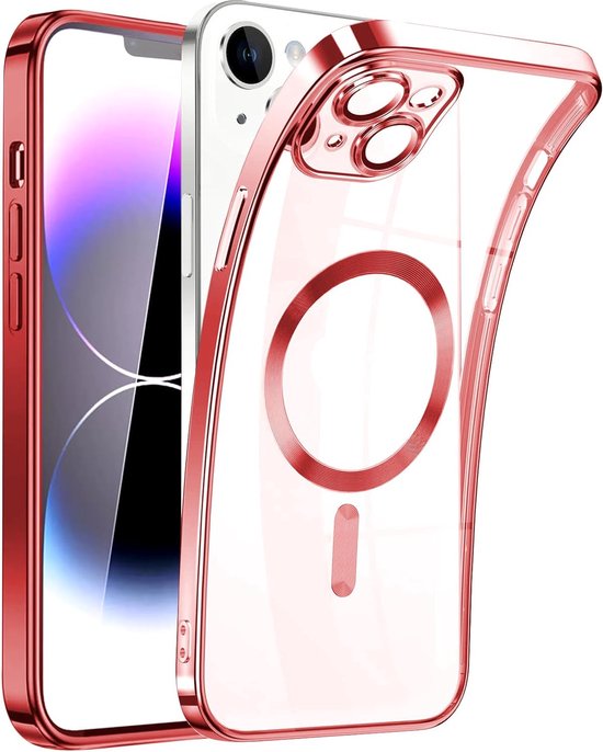 iPhone 13 mini Hoesjes – Magnetische Clear Siliconen Backcover – Camera Lens Protector – MagSafe – Rood-Ilumina Benelux