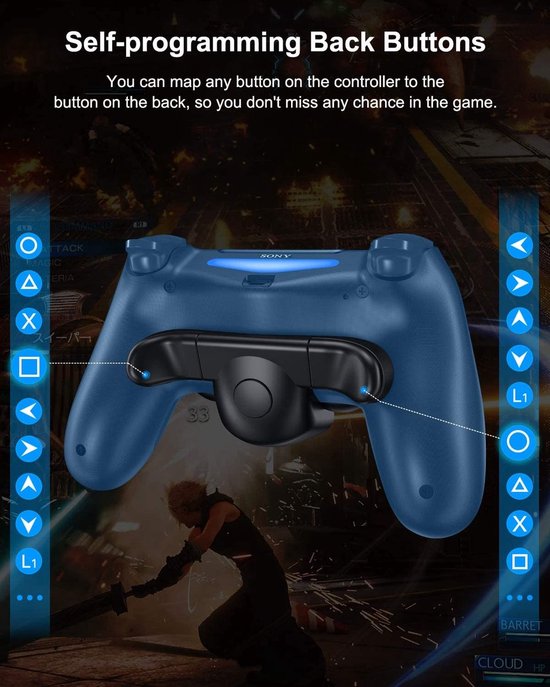 Back Button Attachment voor PS4 Controller – Programmeerbare Paddles met Turbo-functie & LED Display – Plug & Play – Geschikt voor: Playstation 4 Controller