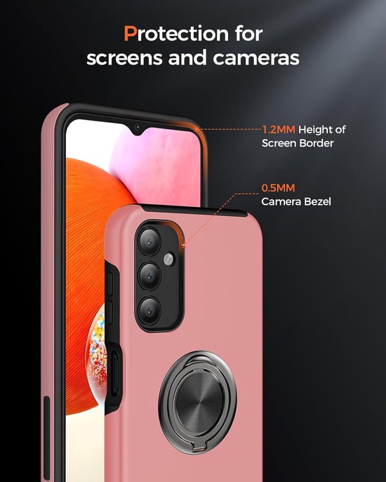 Samsung Galaxy A14 Hoesjes – Harde Backcover met Vingerring – Anti-drop – Roze-Ilumina Benelux