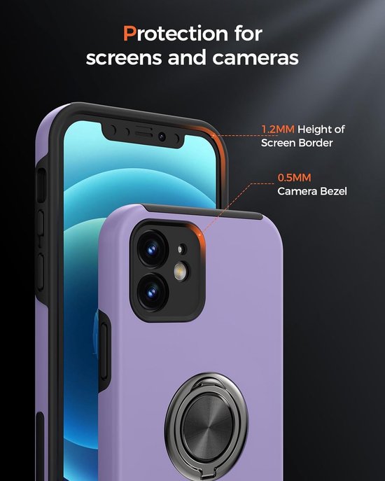 iPhone 12 Pro Max Hoesjes – Backcover met Vingerring – Magneet – Anti-drop – Paars-Ilumina Benelux