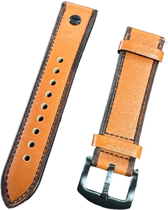 Leer Bandje 22mm - Horlogebandje Geschikt voor: Samsung Galaxy Watch 46mm / 3 (45mm) / Gear s3 - Polar Vantage M2 / Grit X - Huawei Watch GT 3 (pro) / 2 - Amazfit GTR - Bruin