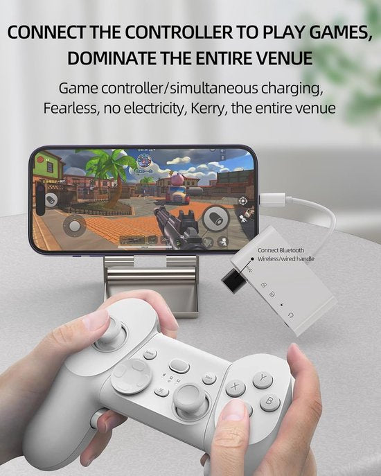 Lightning adapter – Geschikt voor iPhone & iPad – 5-in-1 OTG hub met SD/TF kaartlezer, USB, 3,5mm audio & opladen – Wit