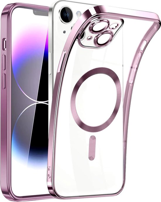 iPhone 15 Plus Hoesjes – Magnetisch Clear Siliconen Backcover – Camera Lens Protector – MagSafe – Roségoud-Ilumina Benelux