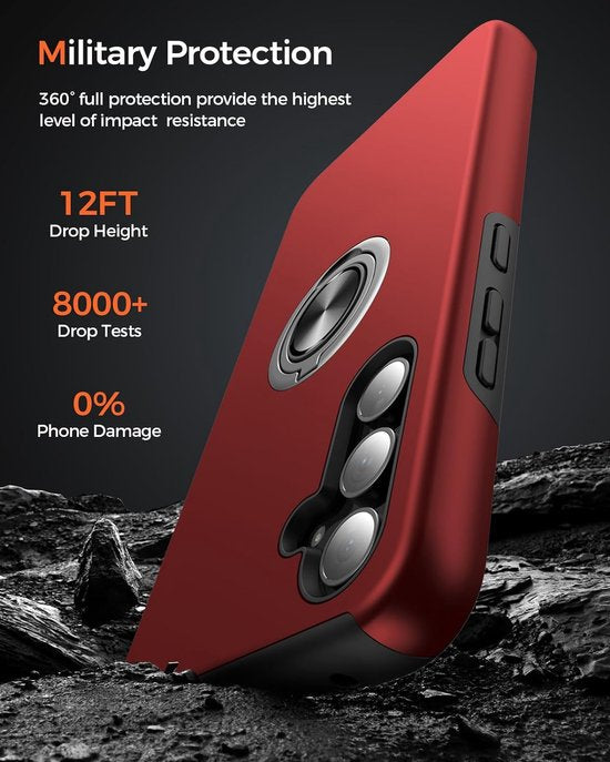 Telefoonhoesje met Vingerring - Hoesje Geschikt voor: Samsung Galaxy A25 4G & 5G - Anti-drop harde cover - Rood