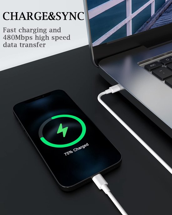 Oplader – Geschikt voor iPhone & iPad – 45W Snellader USB-C Adapter – USB-C naar Lightning Kabel 3M-Oplader-Ilumina Benelux