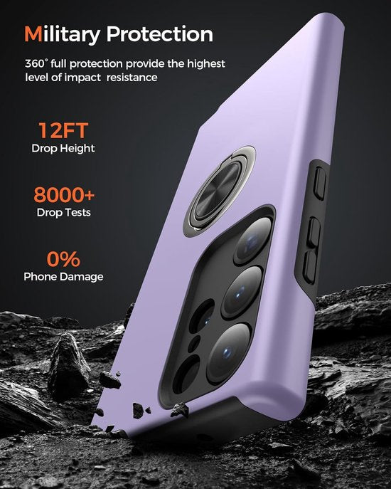 Samsung Galaxy S23 Ultra Hoesjes – Harde Backcover met Vingerring – Anti-drop – Paars-Ilumina Benelux