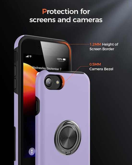 iPhone 7/8/SE 2020/2022 Hoesjes – Backcover met vingerring – Magneet – Anti-drop – Paars-Ilumina Benelux
