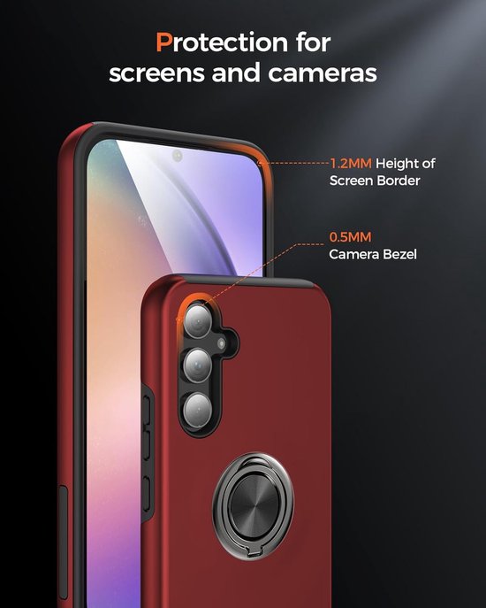 Telefoonhoesje met Vingerring - Hoesje Geschikt voor: Samsung Galaxy A34 5G - Anti-drop harde cover - Rood
