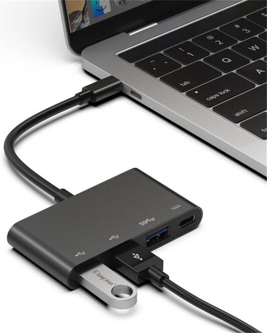 USB-C Hub – 4-poorts USB 3.0 Adapter met USB-C PD Oplaadpoort – 87W Snelladen – Plug & Play – Zwart-Ilumina Benelux