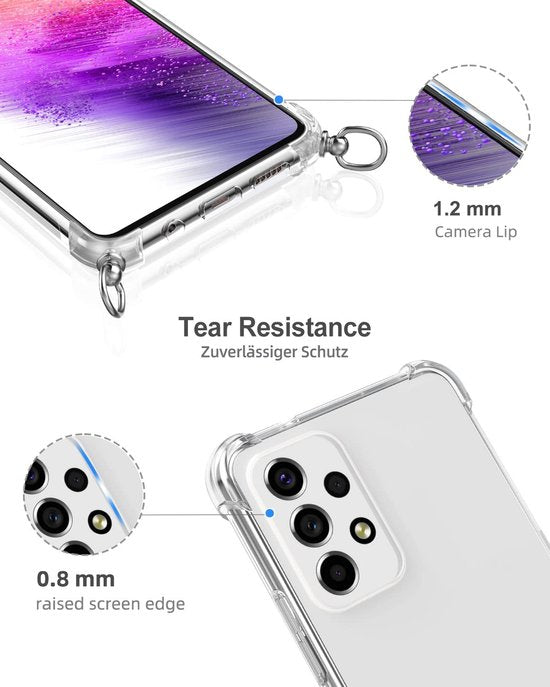 Samsung Galaxy A73 5G Hoesjes – Transparante Backcover met Koord – Valbescherming – Anti-Kras – Transparant