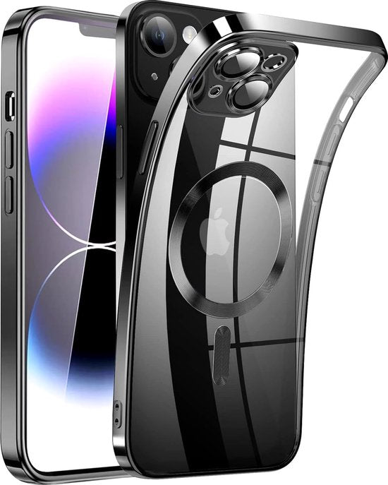 iPhone 14 Hoesjes – Magnetische Clear Siliconen Backcover – Camera Lens Protector – MagSafe – Zwart-Ilumina Benelux