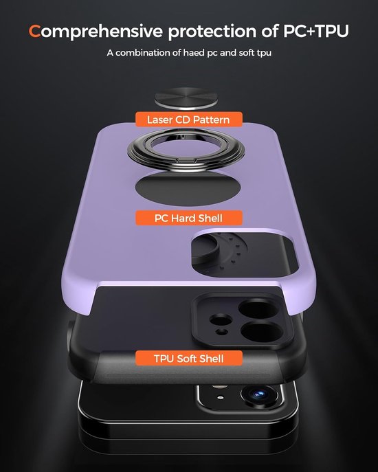 iPhone 12 Pro Hoesjes – Backcover met Vingerring & Magneet – Anti-drop Cover – Paars-Ilumina Benelux