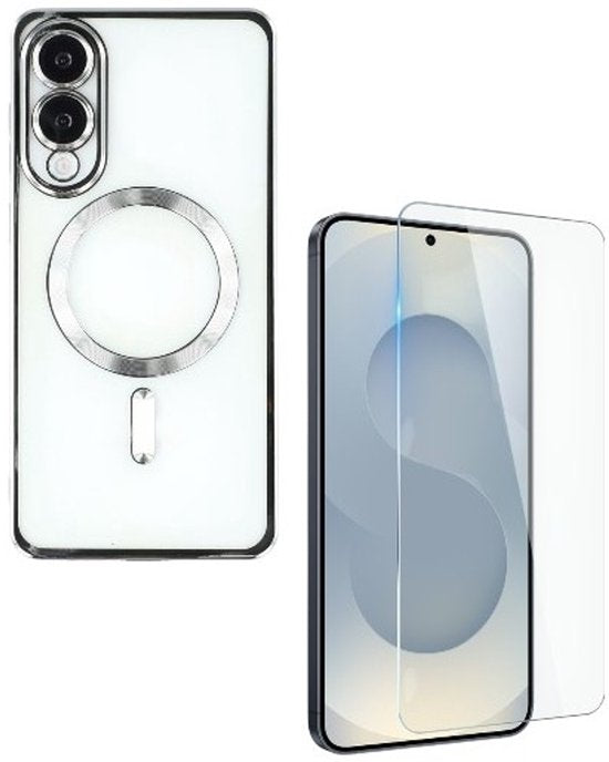 Samsung Galaxy S25 Edge Hoesjes – Siliconen Backcover – MagSafe – 2x Screenprotector – Zilver-Ilumina Benelux