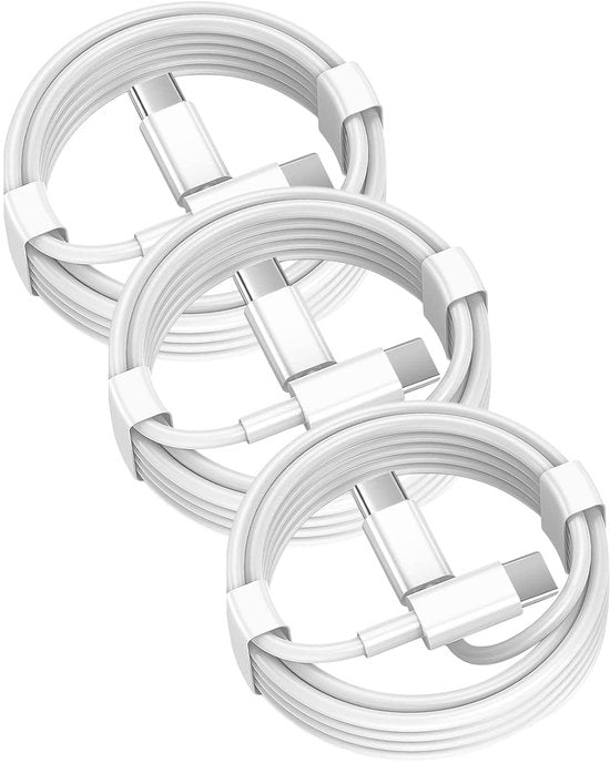 USB-C Oplaadkabel – Geschikt voor iPhone 15/16 & Samsung – USB-C naar USB-C – 1,5 Meter – 3 Stuks – Wit-USB-Kabels-Ilumina Benelux