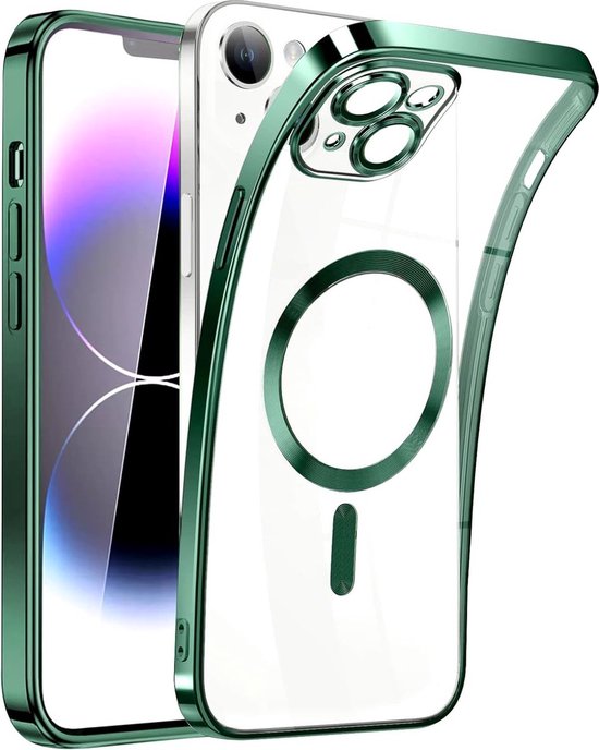 iPhone 14 Hoesjes – Magnetische Clear Siliconen Backcover – Camera Lens Protector – MagSafe – Groen-Ilumina Benelux
