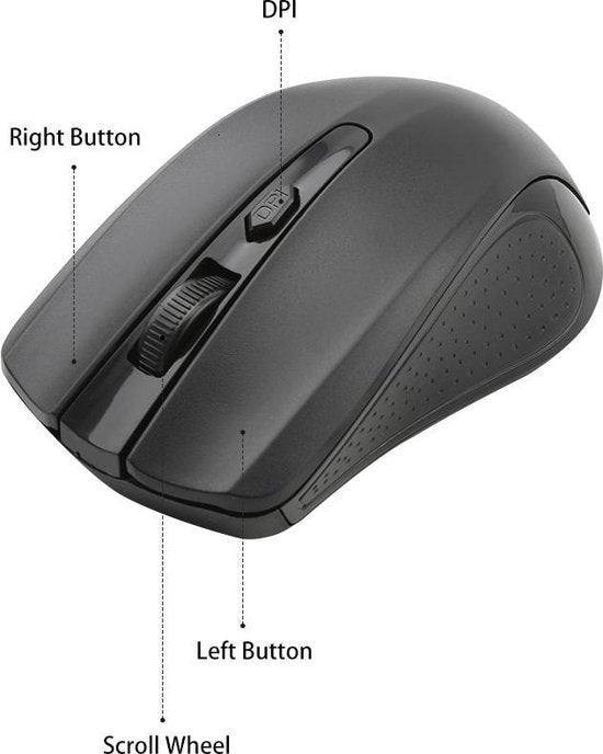 Draadloze muis – 2.4GHz USB ontvanger – 800-1200 DPI – 10 meter bereik – Compact & lichtgewicht – Zwart