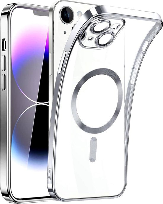 iPhone 14 Hoesjes – Magnetische Clear Siliconen Backcover – Camera Lens Protector – MagSafe – Zilver-Ilumina Benelux