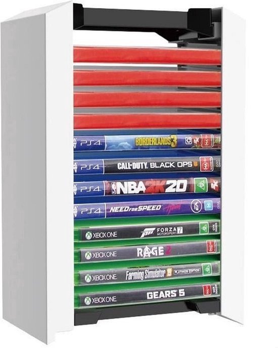 Game opslagtoren – CD rek voor 12 games – Geschikt voor PS5/PS4/Xbox/Blu-ray – Compact & stapelbaar – Zwart-Ilumina Benelux