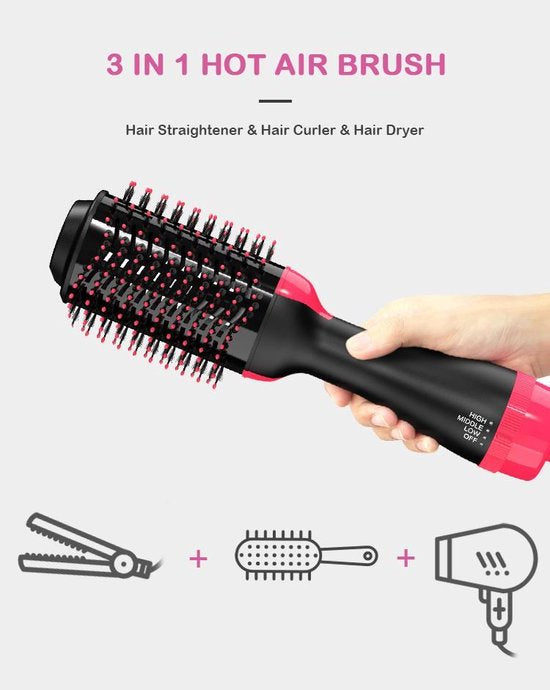 Föhnborstel 3-in-1 – Magic Brush – Drogen en Stylen – Keramische Krulborstel – Zwart-Ilumina Benelux