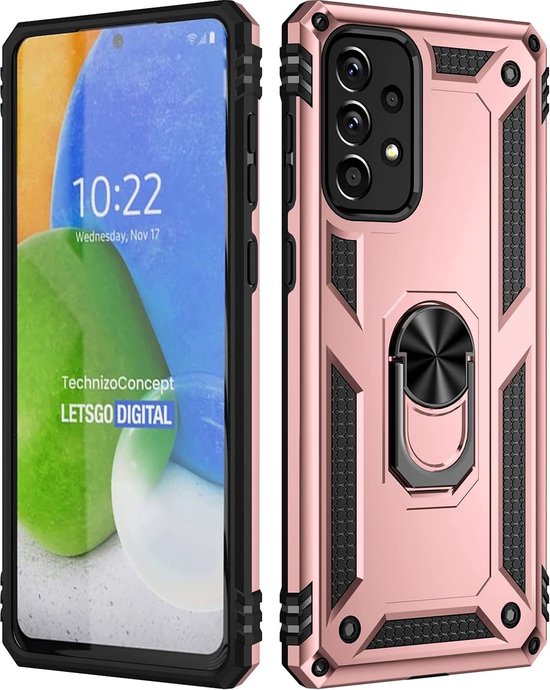 Samsung Galaxy A73 5G Hoesjes – Anti-Shock Hybride Ring Armor Backcover – Schokbestendig – Roségoud-Ilumina Benelux