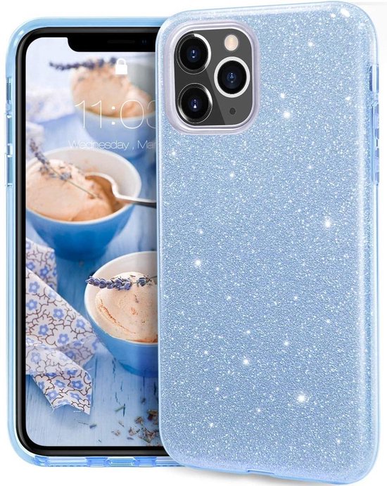 iPhone 12 Pro Hoesjes – Siliconen TPU Backcover – Glitter BlingBling Cover – Blauw-Ilumina Benelux