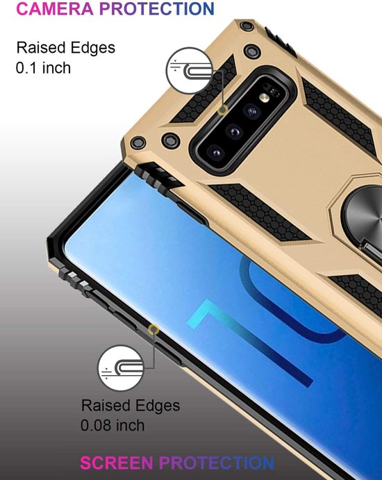 Samsung Galaxy S10 Plus Hoesjes – Anti-Shock Hybride Ring Armor Backcover – Schokbestendig – Goud-Ilumina Benelux