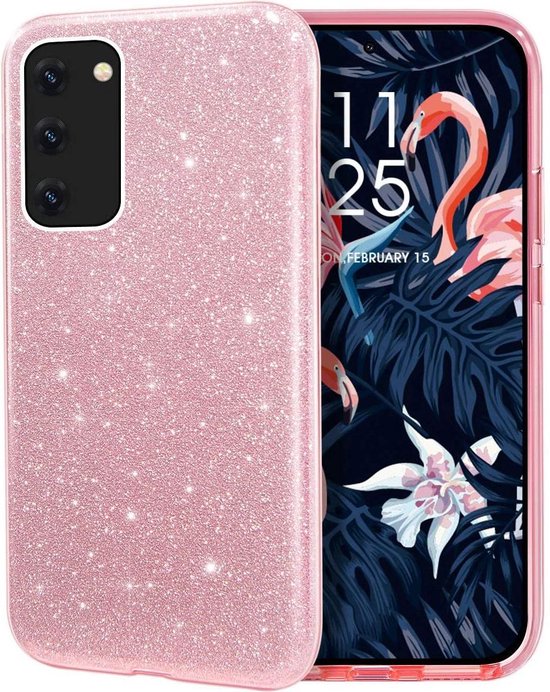 Samsung Galaxy S20 Plus Hoesjes – Siliconen TPU Backcover – Glitter BlingBling Cover – Roze-Ilumina Benelux