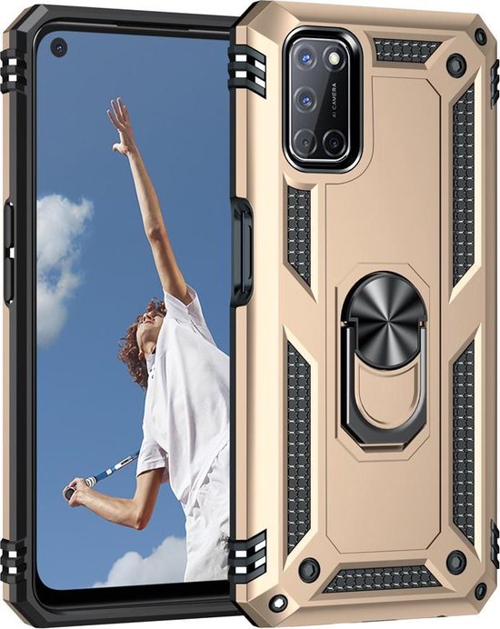 Oppo A73 5G Hoesjes – Hybride Ring Armor Backcover – Schokbestendig – Anti-Shock – Goud-Ilumina Benelux