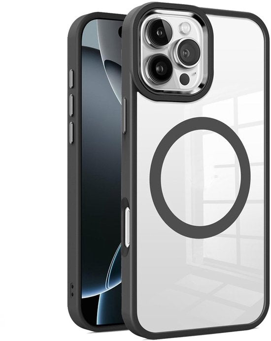 iPhone 16 Pro Hoesjes – Transparante TPU Backcover – Camera Surround Case – MagSafe Compatibel – Zwart-Ilumina Benelux