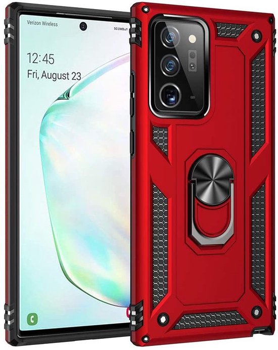 Samsung Galaxy Note 20 Hoesjes – Hybride Ring Armor Backcover – Schokbestendig – Anti-Shock – Rood-Ilumina Benelux