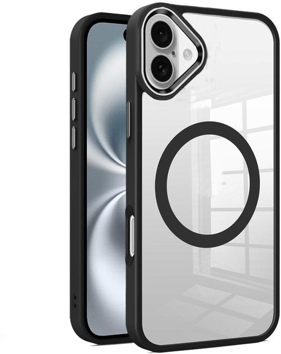 iPhone 16 Hoesjes – Hybride Transparante TPU Backcover – Camera Surround Case – MagSafe Compatibel – Zwart-Ilumina Benelux