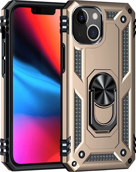 iPhone 13 Hoesjes – Ring Armor Backcover – 360° Draaibare Standaard – Magneet – Goud-Ilumina Benelux