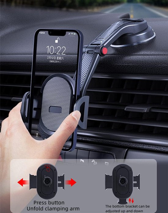 Telefoonhouder auto – Sterke zuignap – Voor raam & dashboard – Ook bureau – Universeel – Zwart-Ilumina Benelux
