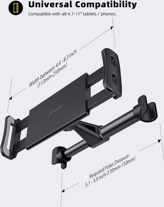 Tablethouder auto – Hoofdsteunhouder – Geschikt voor smartphone & tablet 4,7-10,5 inch – Verstelbaar – Rood-Tablethouder-Ilumina Benelux