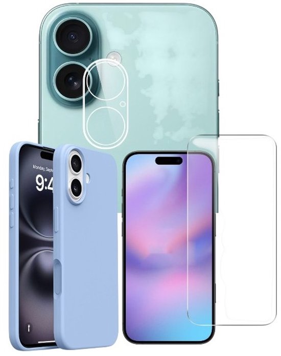iPhone 17 Hoesjes – Liquid Silicone Backcover – Soft Touch – Met Screenprotector & Camera Lens Protector – Haze Blauw-Ilumina Benelux