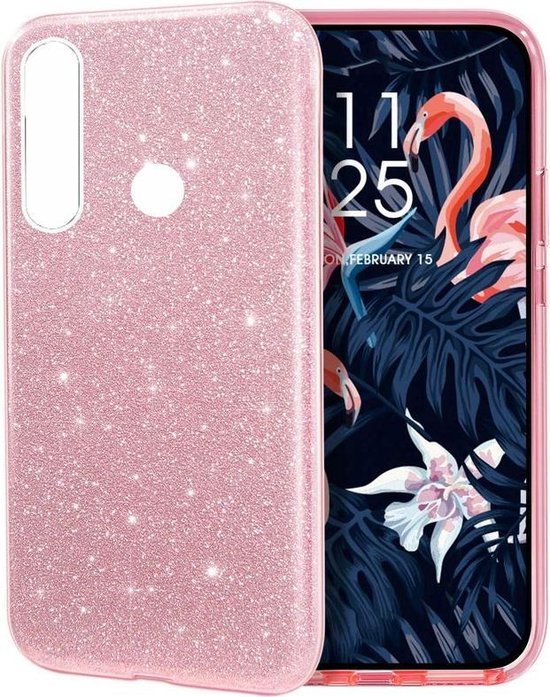 Motorola G8 Power Lite Hoesjes – Siliconen TPU Backcover – Glitter Bling – Lichtroze-Ilumina Benelux