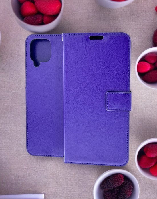Samsung Galaxy A12 Hoesjes – Portemonnee Bookcase – Pasjeshouder – 2x Gehard Glas Screenprotector – Paars-Ilumina Benelux