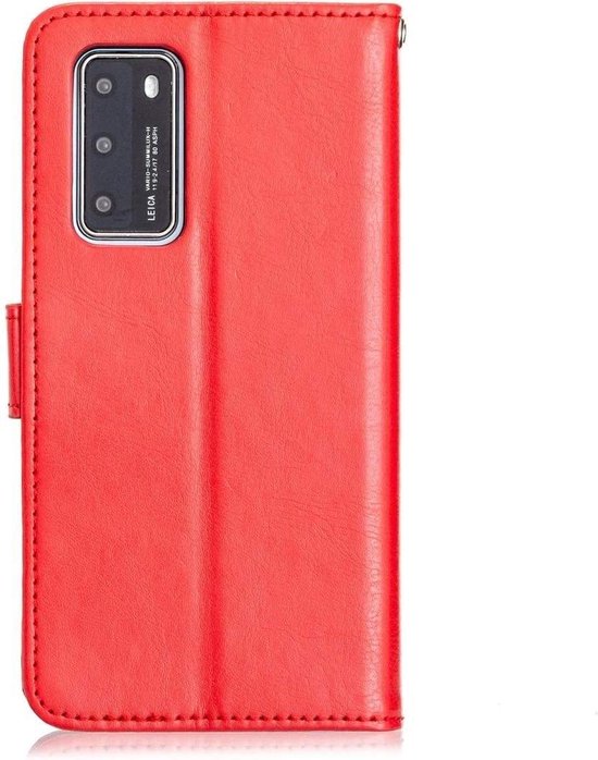 Huawei P40 Hoesjes – Portemonnee Book Case – Pasjeshouder – 2x Screenprotector – Rood-Ilumina Benelux