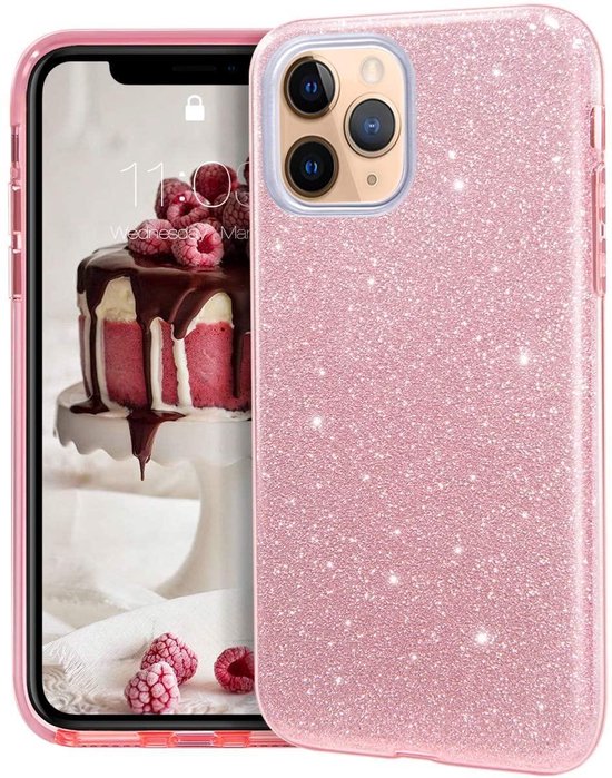 iPhone 12 Pro Hoesjes – Siliconen TPU Backcover – Glitter BlingBling – Roze-Ilumina Benelux