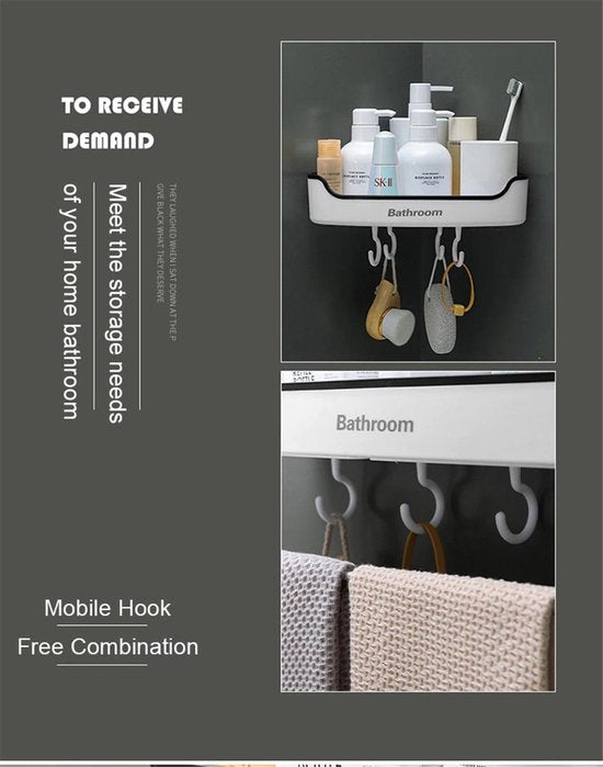 Douche organizer badkamer – Hoekplank zonder boren – Shampoo rek – Opbergrek met handdoekenrek – Muurbevestiging – Zwart-Ilumina Benelux