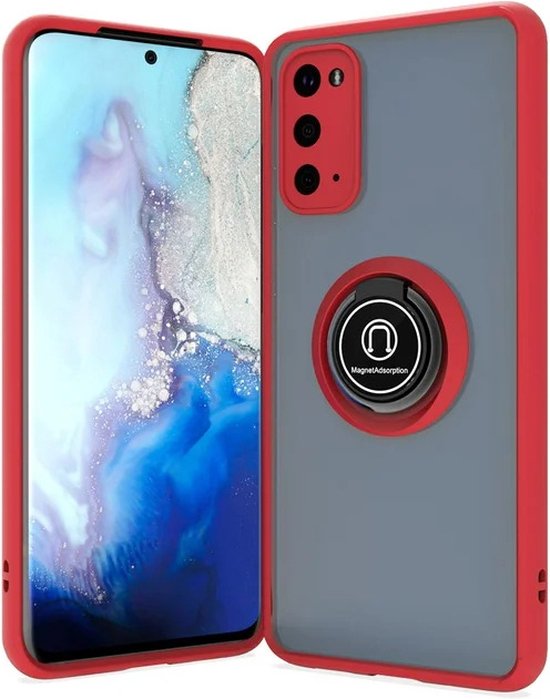 Samsung Galaxy S20 Hoesjes – Siliconen Backcover – Standfunctie – Magneet Ring – Rood-Ilumina Benelux