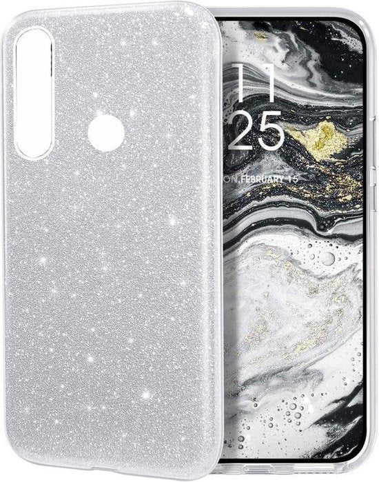 Motorola G8 Plus Hoesjes – Siliconen TPU Backcover – Glitter BlingBling – Schokbestendig – Zilver-Ilumina Benelux