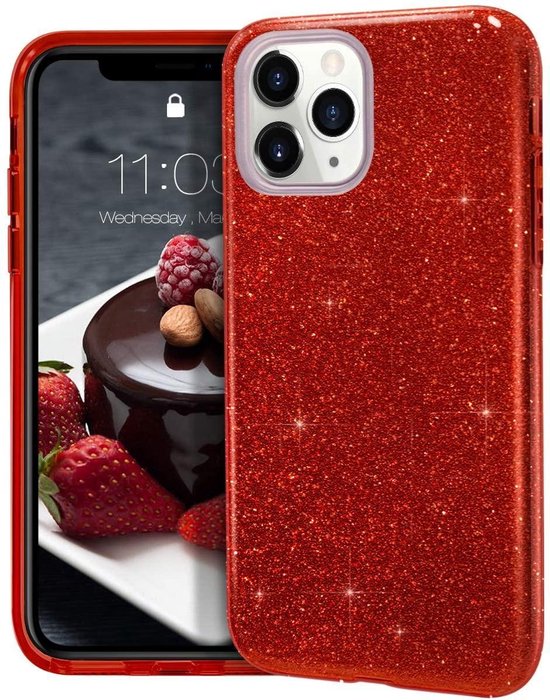 iPhone 12 Pro Hoesjes – Siliconen TPU Backcover – Glitter BlingBling Cover – Rood-Ilumina Benelux