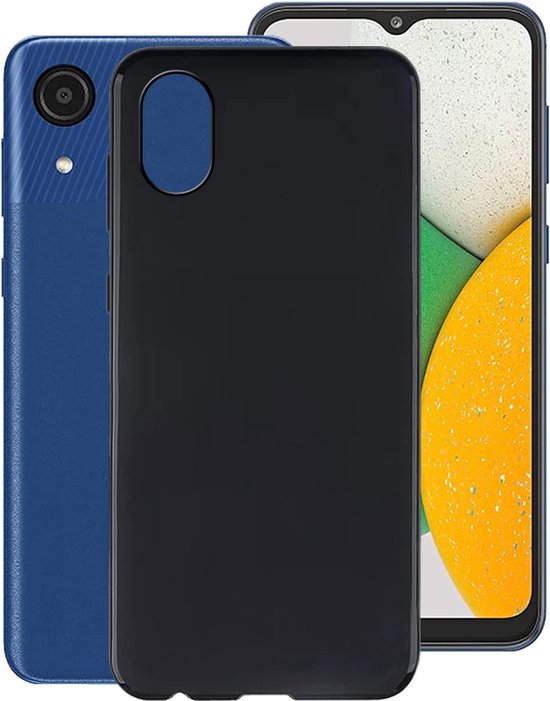 Silicone hoesje zwart met 2 Pack Full Screenprotector Glas Geschikt voor: Samsung Galaxy A03 Core